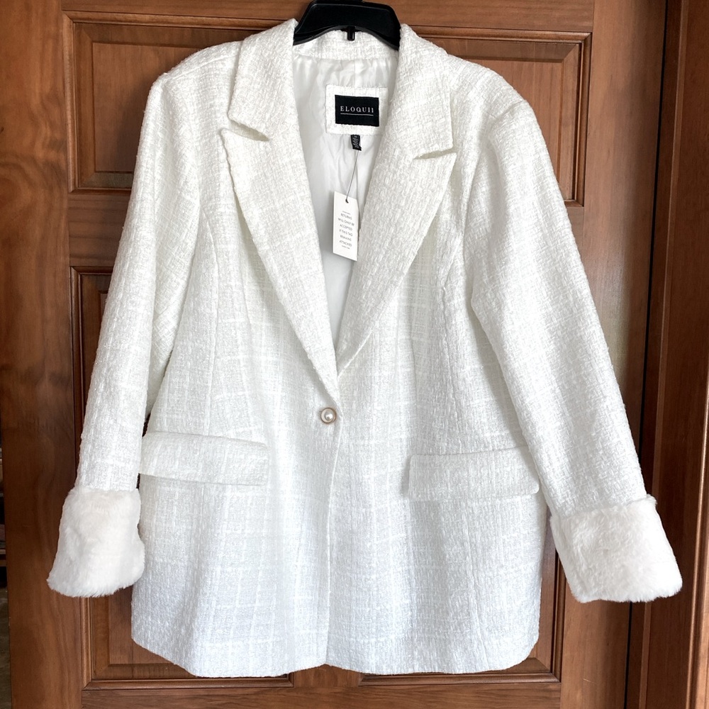 Eloquii winter tweed blazer with fur cuffs